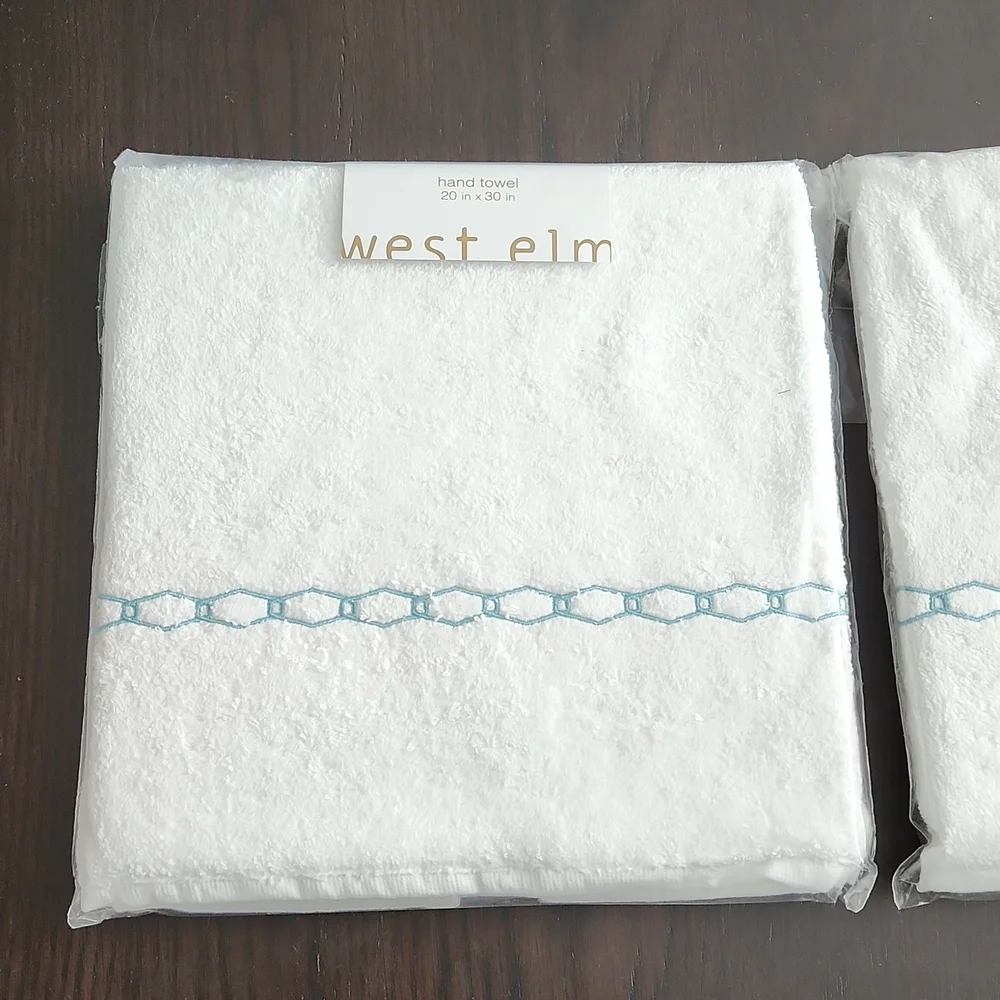 West elm, set of 2 Hand towels, Morocco Pattern in Ocean color BNWT